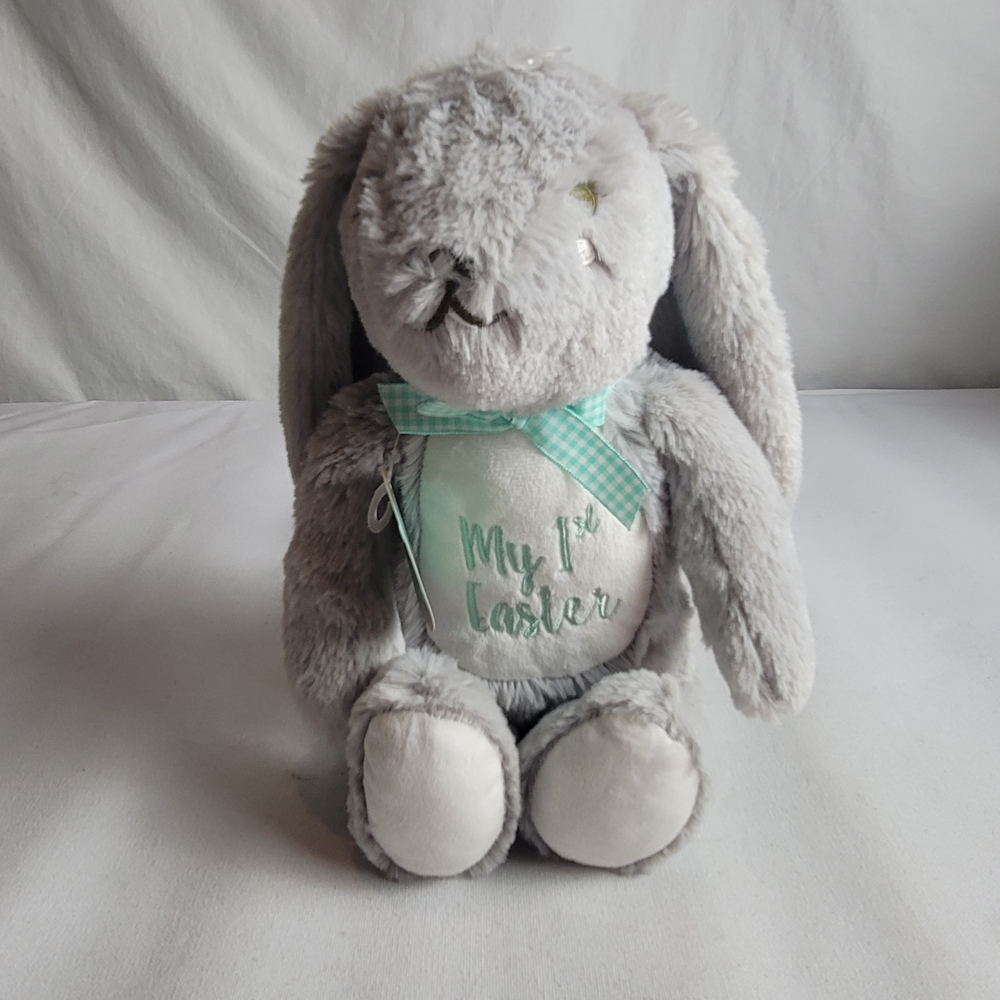 My 1st Easter Bunny Rabbit Plush Gray White Stuffed Animal 2022 13” Kate & Milo